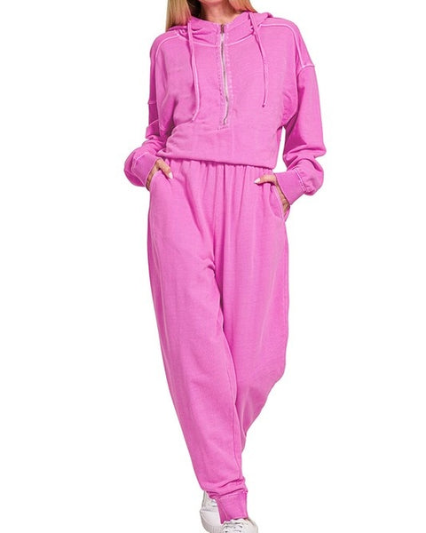 French Terry Jumpsuit in Orchid
