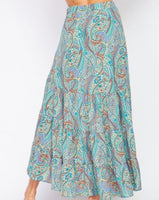 Turquoise Paisley Print Hi-Low Skirt