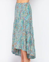 Turquoise Paisley Print Hi-Low Skirt