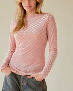 Blush Checkered Mesh Top