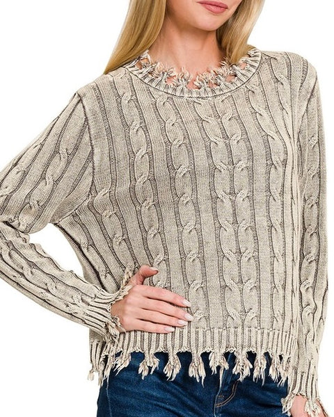 Distressed Cable Sweater