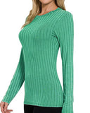 Washed Ribbed Long Sleeve Top
