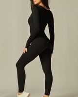 Long Sleeve Seamless Ribbed Unitard - BLACK