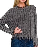 Distressed Cable Sweater