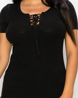 Black Lace Up Short Sleeve Top