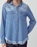 Frayed Hem Denim Shirt