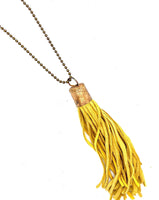 Leather Tassel Necklace - MUSTARD