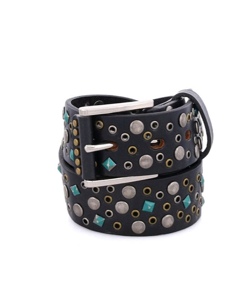 Bed|Stu Turquoise Stud Belt - Black Lux