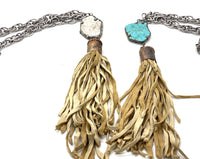 Leather Tassel & Slab Stone Necklace