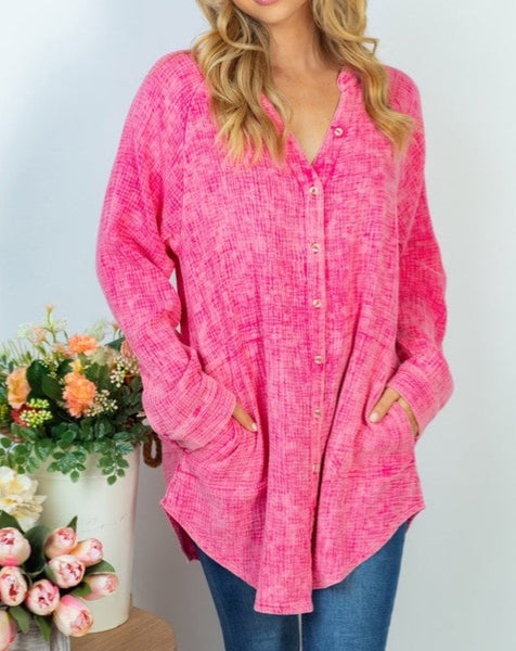 Fuchsia Gauze Button Down Tunic